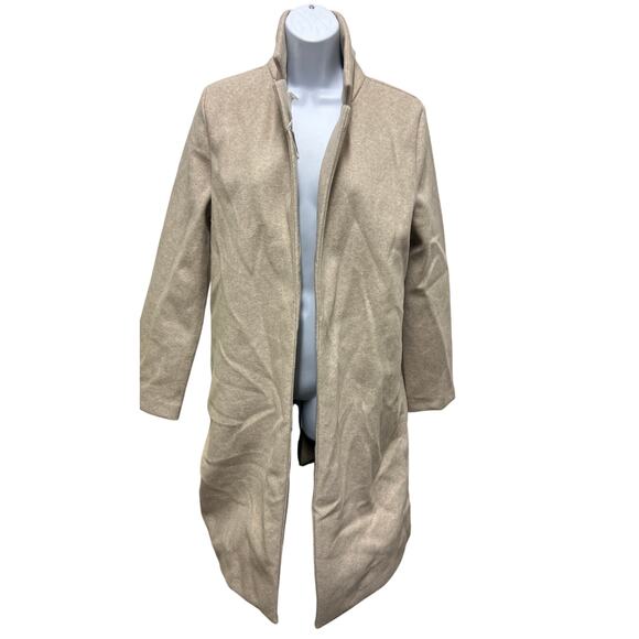 Zara Jackets & Blazers - ZARA Minimalist Wool Blend Funnel Neck Coat M Beige Soft Tailored Look
